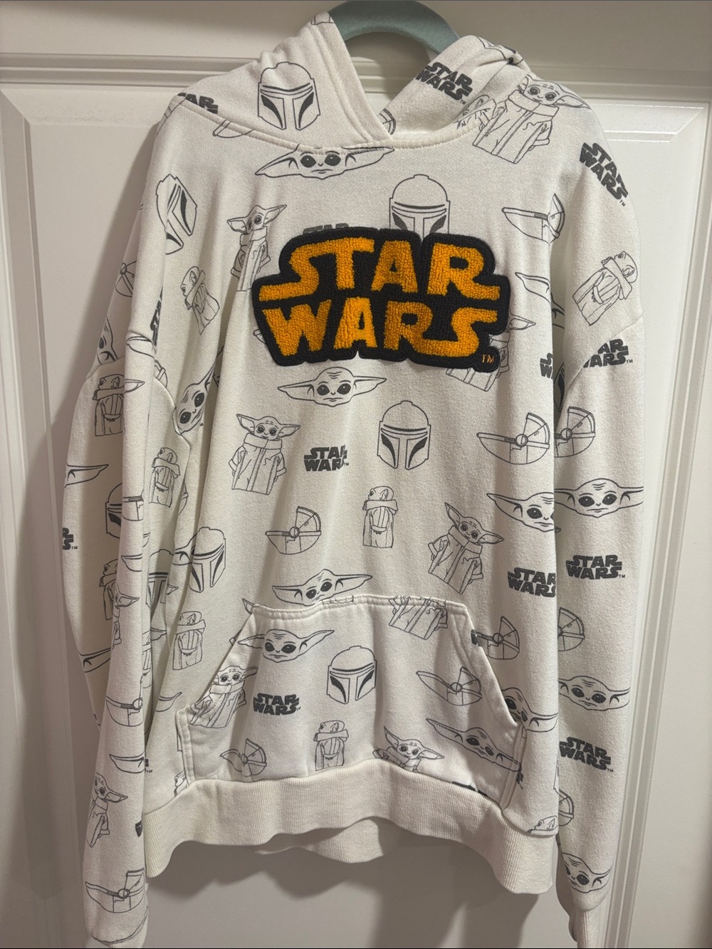 Star Wars White Hoodie with Black Sketches and Gold Logo